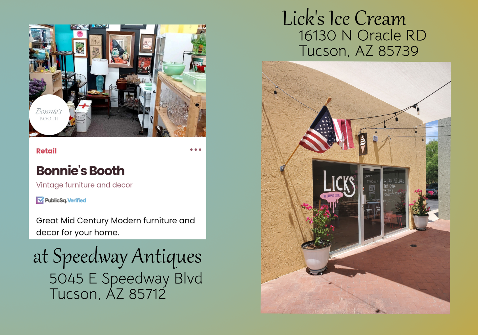 Bonnie's Booth at Speedway Antiques and Lick's Ice Cream and Coffee